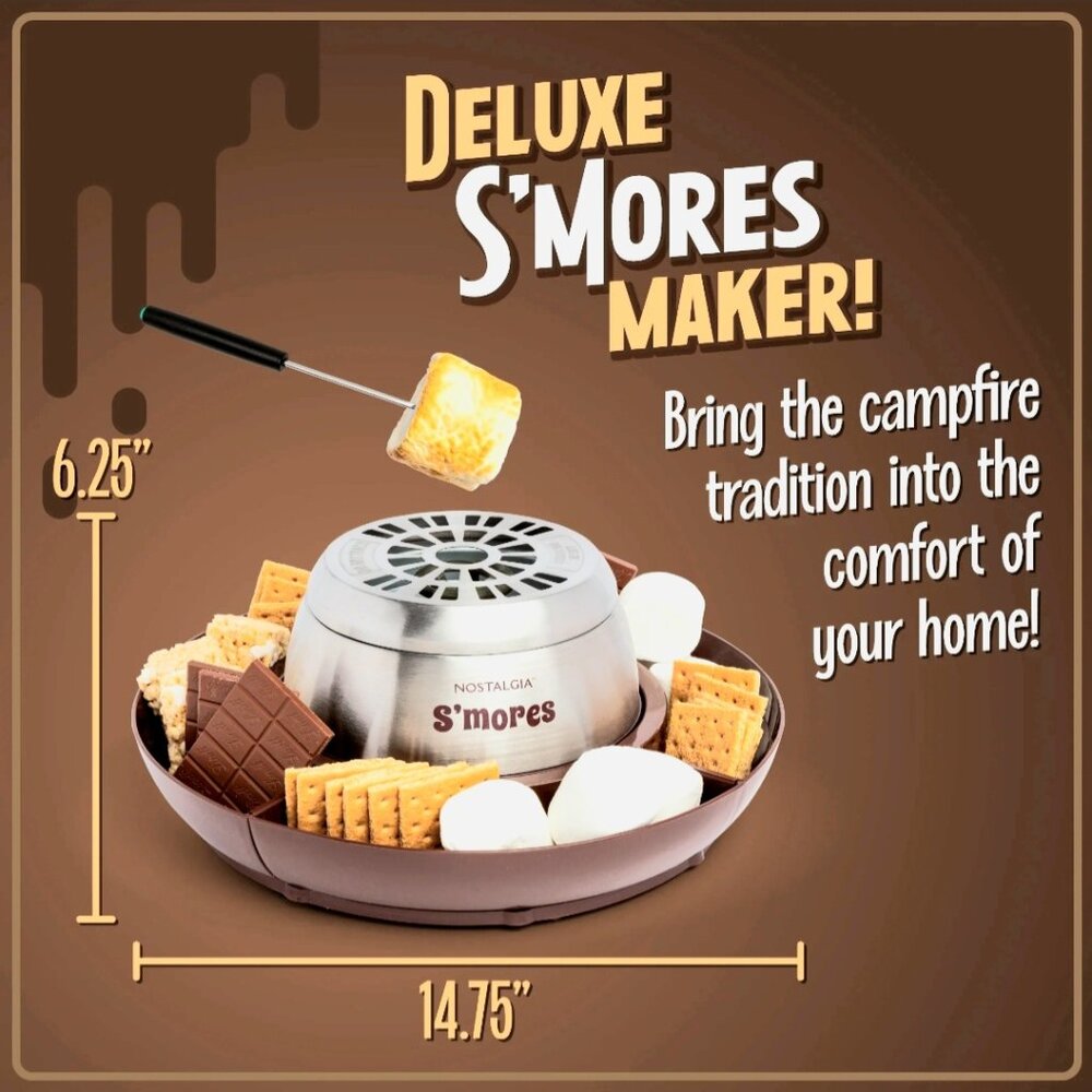 Indoor Electric Stainless Steel S'mores Maker w/ 4 Lazy Susan Compartment Trays